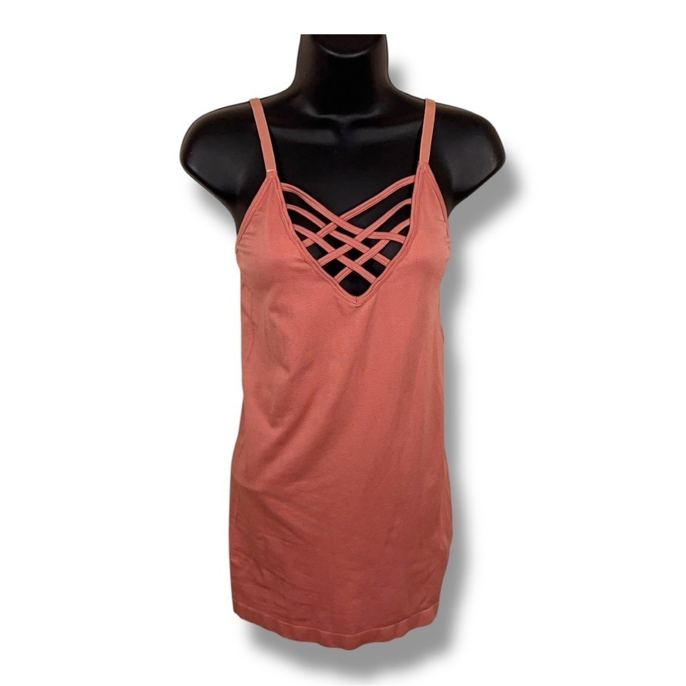 Small Zenana Outfitters Mauve Peach Orange Strappy Fitted Tank Stretch